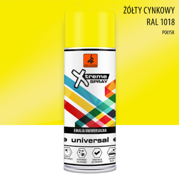Universāla Emalja Aerosolā Żółty cynkowy RAL 1018 połysk 400ml Dragon