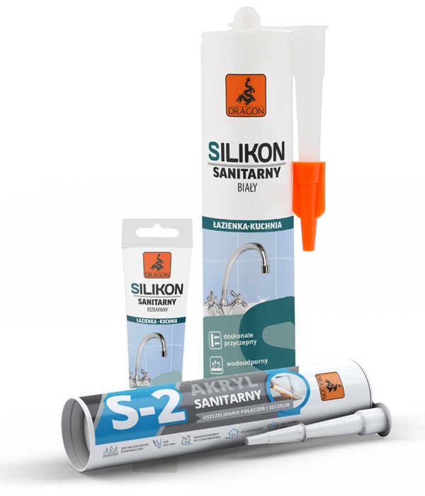 Silikon i akryl sanitarny Dragon oraz taśma uszczelniająca – produkty do kabiny prysznicowej